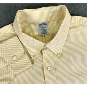 Brooks Brothers Shirt Mens 17.5 Yellow Regent Supima Dress Office Old Money